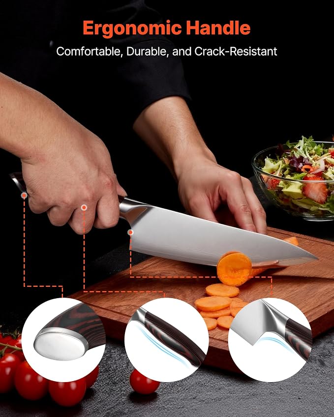 VEVOR Kitchen Knife Set, 5 Piece High Carbon Stainless Steel Sharp Knife Set, Durable and Rust-Resistant, Professional Kitchen Cutlery with Ergonomic Crack-Resistant Handle, for Precise Cutting