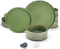 Ceramic Dinnerware Set, by Vase and Vessel, 12-Piece Service for 4, 9.8” Dinner Plates, 8” Salad Plates, 20 oz Bowls, Ombre Reactive Glaze, Durable Stoneware, Microwave & Dishwasher (Moss Green)