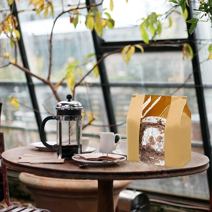 100 Pack Paper Bread Bags for Homemade Bread Sourdough Bread Bags Large Kraft Paper Bakery Bag with Window 14" x 8.3" x 3.5" with Tin Tie Tab Lock for Baked Food Packaging Storage, 100Pcs Love sticker