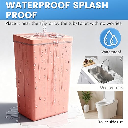 PayLessHere 13 Gallon 50 L Trash Can with Lid Plastic Kitchen Trash Bin Automatic Touch Free Motion Sensor Trash Can (1, Pink)
