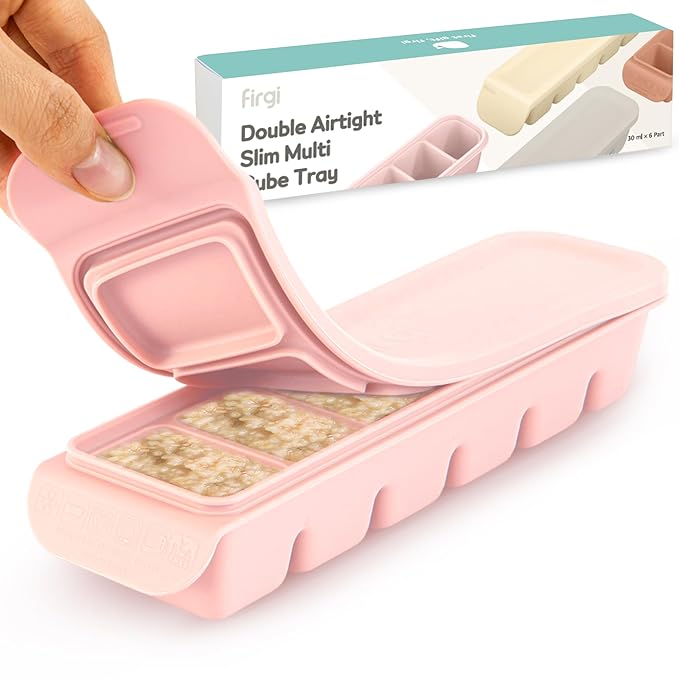 1 oz/6 Sections Silicone Ice Cube Freezer Tray with Lid, 100% Food-Grade Platinum Silicone,Leak Resistance & Dishwasher Safe for Baby Food Prep,Breast Milk,Purees - Korean Made, Pastel Pink