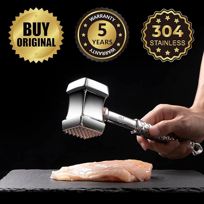 Gourmet Easy BBQ Pro Kit - Meat Tenderizer Stainless Steel - Meat Hammer + Basting Brush All-In-1 with Sauce Bottle - BBQ Accessories (Black)