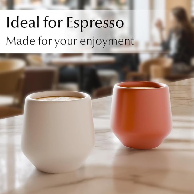 MIAMIO - Espresso Cups Set of 4 (3 oz) / Espresso Cup, Ceramic Espresso Cups, Handleless Mug, Japanese Tea Cups - Luxe Collection (Beige Pastel)
