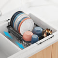 iSPECLE Expandable Dish Drying Rack for Large Kitchen Sink, eavy Duty Adjustable Over Sink Dish Drainer with Square Corners, Rust Resistant with Lock Knob, Fit for Modern Single & Double Sinks, Black