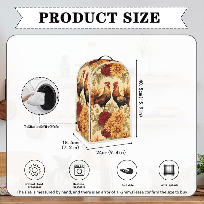 Rooster Toaster and Blender Cover Set Washable Coffee Maker Appliance Covers Sunflower Kitchen Accessories Size S