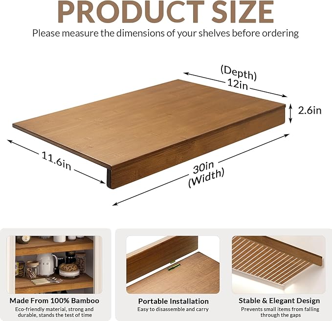 Gashell Wire Shelf Covers, Bamboo Wire Rack Covers for Pantry, Closet (5pcs, 30" W x 12" D)