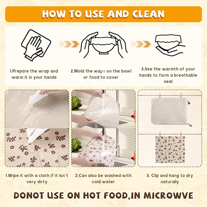 Honeybee Pattern Reusable Beeswax Bread Bags&Coffee Leaf Print Beeswax Wraps for Food