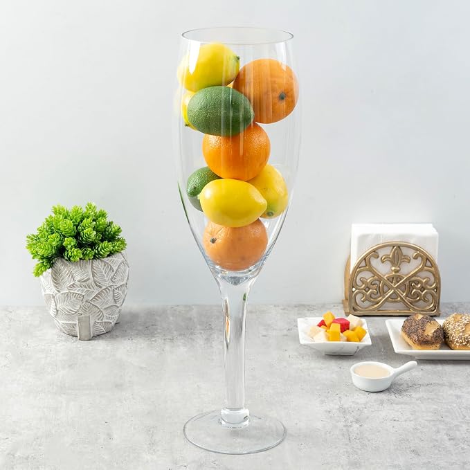 MyGift 20" Oversized Champagne Flute Glass Vase - Large Decorative Wine Cork Holder, Floral Centerpiece for Home, Bar, Wedding & Party Decor (Sturdy Freestanding Design)