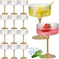 Jingmore 12 Pcs Ribbed Martini Glasses 10 oz Disposable Plastic Vintage Ribbed Coupe Glasses with Gold Rim Cocktail Unbreakable Dessert Parfait Glassware for Wedding Party Supplies (Gold)