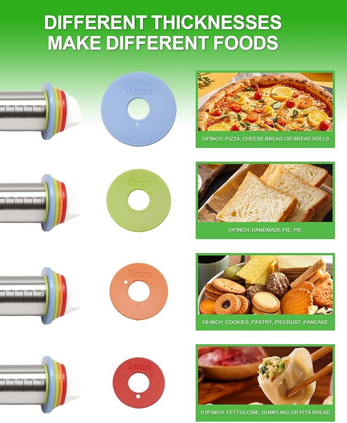 Rolling Pin with Adjustable Thickness Rings & Silicone Baking Pastry Mat Set, Stainless Steel Dough Roller, Rolling Pins with 30PCS Cookie Cutters, for Baking Fondant Pizza, Pie Crust