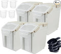 RUIAN 25lb Flour Rice Storage Containers Bin, Large Airtight Storage Container with Wheels Seal Locking Lid, with Measuring Cup&Scoop for Flour, Rice, Grain(Gray 4PCS)