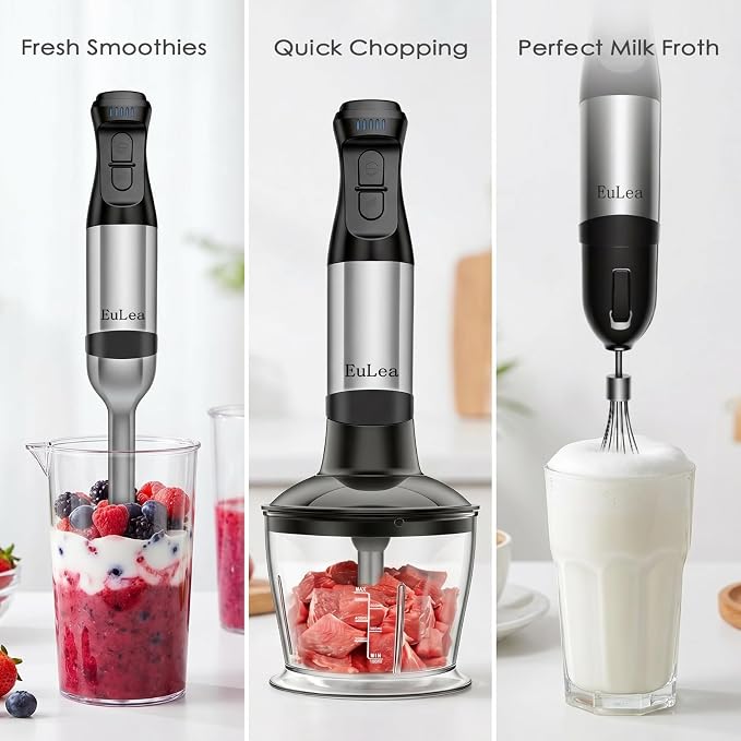 8-in-1 Hand Blender 1200W 5-Speed, Immersion Stick Blender Set | with Meat Grinder Dough Hooks Whisk Mixing Cup Storage Rack, for Smoothie Soup Puree Food Dough