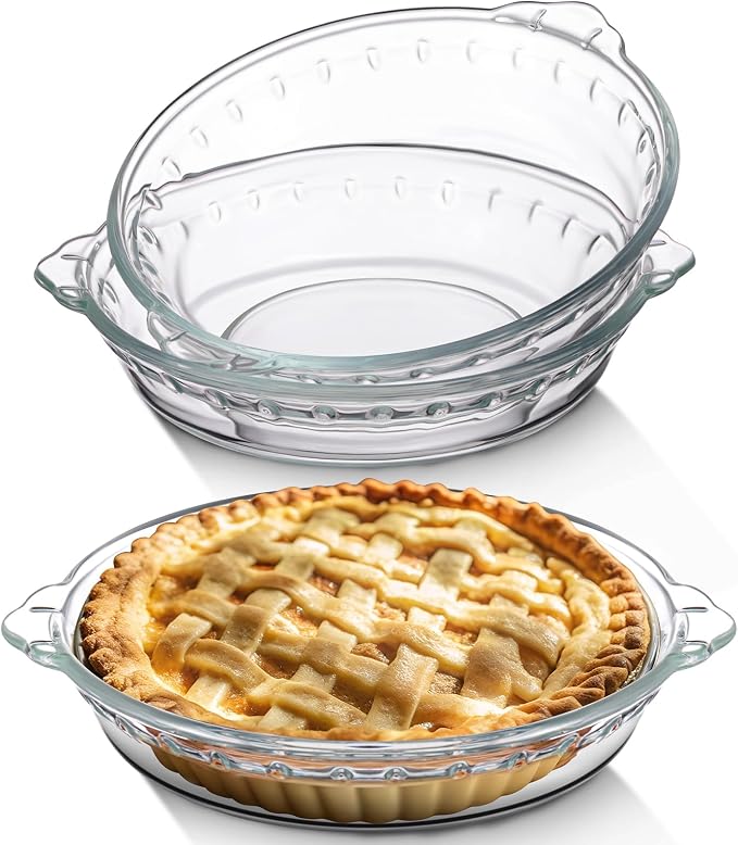 Uiifan 2 Packs 6 Inches Mini Glass Pie Pan for Baking 11.6 oz Clear Pie Plate with Handles Round Glass Dish for Baking and Serving, Snacks, Salads, Desserts