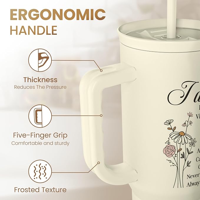 Christian Tumbler with Handle 40oz, Inspirational Gifts for Her, Religious Gift for Women Girl, Stainless Steel Insulated Coffee Travel Cup, Inspiration Gift for Christmas Birthday Mothers Day
