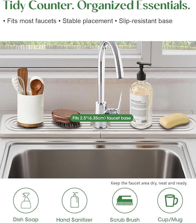 Stone Drying Mat for Kitchen Faucet: Diatomite Stone Drying Tray - Fast Water Absorbent Kitchen Sink Splash Guard for Bathroom Faucet & Counter - Ideal for Moms & Housewife (White, 15.75" x 3.94")