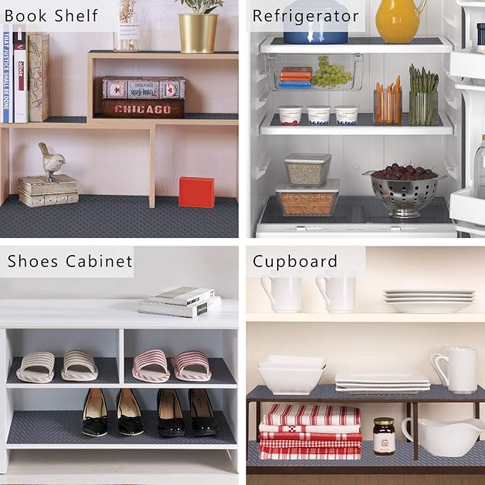 HooTown Shelf Liner Kitchen Cabinet Drawer Mats 11.8 Inch Wide x 157.5 Inch Long, Non Adhesive EVA Plastic Washable Waterproof Protective Pad for Pantry Closet, Cupboard, Grey