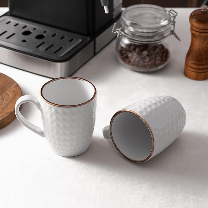 famiware Coffee Mugs Sets for 4, 12 oz Mug Set, Coffee Cups with Handle for Coffee, Tea, Cocoa and Milk, Microwave and Dishwasher Safe, White Circle (Pack of 2)