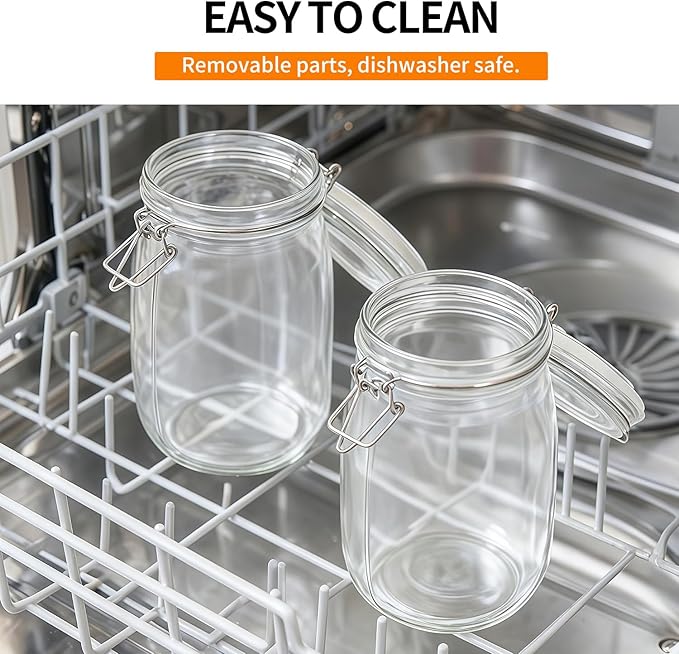 5 Pack 25oz Food Storage Jars with Airtight Lids, Preserving Seal Wire Clip Fastening Glass Containers, Canisters for Kitchen Organization, Flour, Cereal, Pasta, Sugar, Beans, Pickling Jars(25 Oz*5)