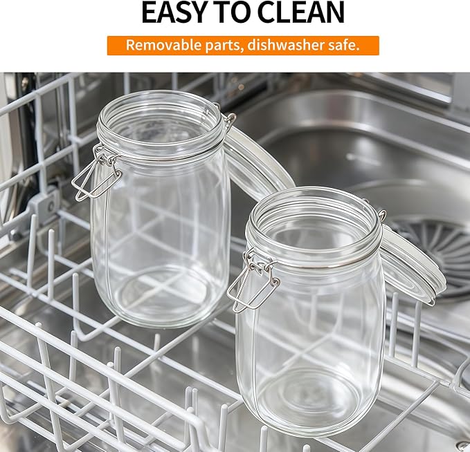 4 Pack 34oz Food Storage Jars with Airtight Lids, Preserving Seal Wire Clip Fastening Glass Containers, Canisters for Kitchen Organization, Flour, Cereal, Pasta, Sugar, Beans, Pickling Jars(34 Oz*4)