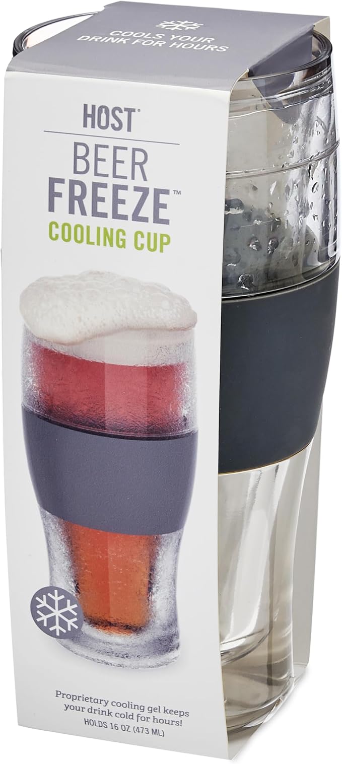 Host Freeze Beer Glasses, Frozen Beer Mugs, Freezable Pint Glass Set, Insulated Beer Glass to Keep Your Drinks Cold, Double Walled Insulated, 16oz, Grey