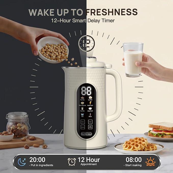10 in 1 Nut Milk Maker Machine, 42oz IMD Screen Almond Milk Maker, Soy Milk Maker with Self-Cleaning, Delay Start, Keep Warm, Boil Water, Automatic Plant-Based Milk Maker for Soybean, Oat, Coconut