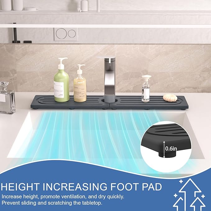 Faucet Mat for Kitchen Sink, Water Absorbent Kitchen Faucet Mat, Durable Sink Splash Guard with Raised Feet, Diatomite Fast Drying Kitchen Sink Faucet Mat, Stone Drying Tray for Bathroom Counter