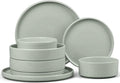 E-far 8-Piece Plates and Bowls Sets - Stoneware Dinnerware Sets with Pasta Bowls for 2 | Microwave & Dishwasher Safe Kitchen Modern Dish Set, Speckled Green