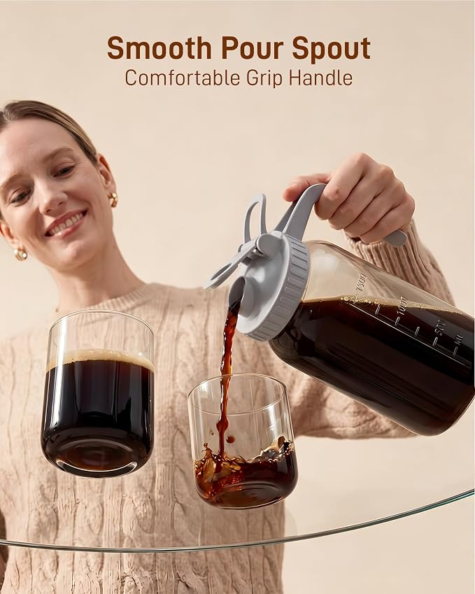OneDream Cold Brew Coffee Maker, 2 Pack 64oz Stainless Steel Filter Cold Brew Pitcher Jar, No Leaks Cold Brew Mason Jar Coffee Maker, Easy to Clean Cold Coffee Maker
