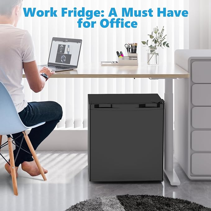 Electactic 1.6 Cu.ft Mini Fridge with Freezer, Compact Single Reversible Door Refrigerator, Adjustable Thermostat, Ultra Quiet, Energy Efficient for Office, Dorm, Bedroom, Apartment -Black