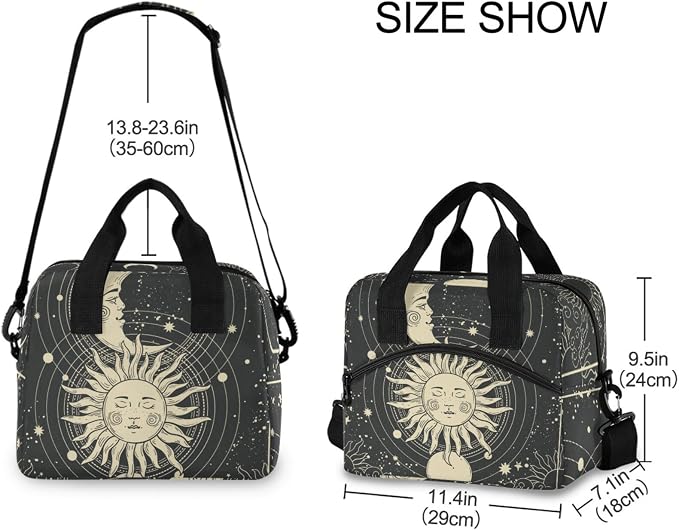 Astrology Tarot Goth Insulated Lunch Bag Reusable Lunch Tote Bag Cooler Bag for Women Men Adult Lunch Box with Adjustable Shoulder Strap Leakproof Lunch Bag for Work School Picnic Camping