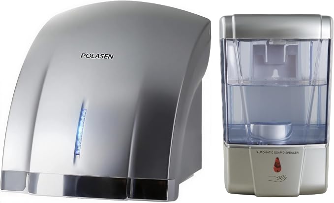 Automatic Hand Dryer and Soap Dispenser Set Wall Mounted High Speed ABs Hand DryerTouchless Automatic Soap Dispenser for HomeBathroom&Commercial Use-Silver