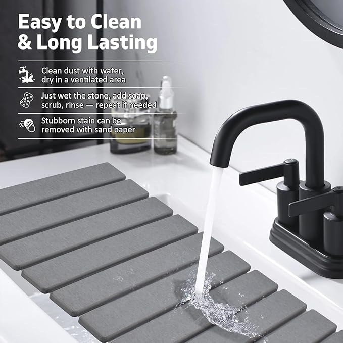 Stone Dish Drying Mat for Kitchen Counter – Collapsible 24"(L)×16 (W) Super Absorbent Diatomaceous Earth Dish Drying Mat, Grey Kitchen Counter Mats for Dishes ,Bottles, Cups, Match Any Countertop