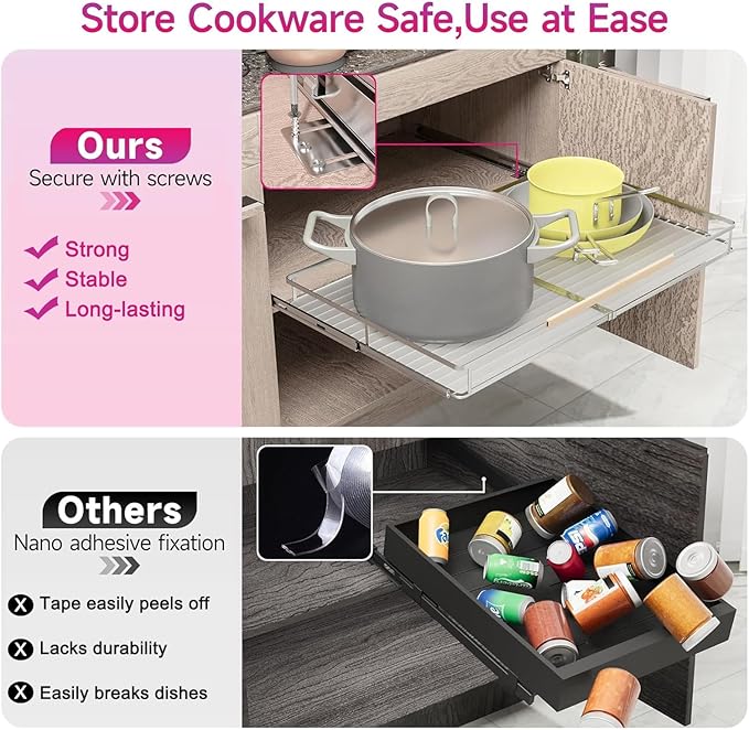 Pull Out Cabinet Organizer, Heavy Duty Steel Metal Roll Out Shelves for Kitchen Cabinets, Adjustable Cabinet Pull Out Shelves For Cabinets Capacity Heavy Duty Caddy, 23~39.8"W x 22.5"D. 2Pack