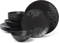 Oneida 897391 Roseto 12-Piece Dinnerware Set, Charcoal