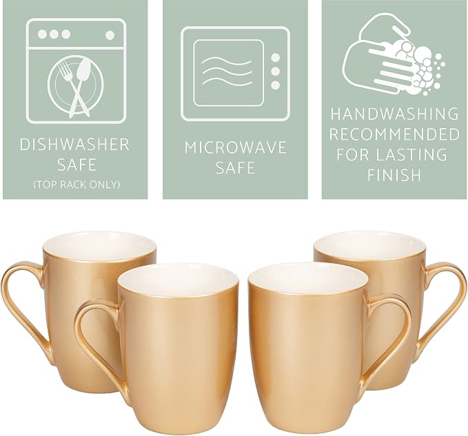 Elanze Designs Vegas Gold-Tone Metallic Finish 10 Oz. New Bone China Coffee Cup Mug Set of 4
