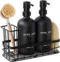 Dish Soap Dispenser for Kitchen, 16.9 fl oz Black Hand and Dish Soap Dispenser Set, Kitchen Soap Dispenser with Sponge Holder, Brush Holder and Loofah Sponge, Countertop Sink Organizer Accessories