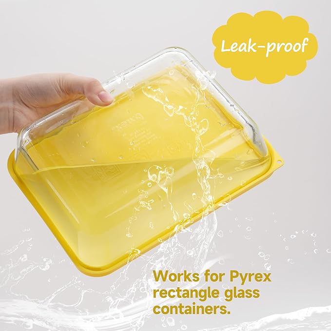LUVCOSY 6 Cup Rectangle Silicone Storage Cover Lids Replacement for Pyrex 7211-PC Glass Bowls, (Container not Included) 2 Pack, Microwave, Dishwasher and Freezer Safe