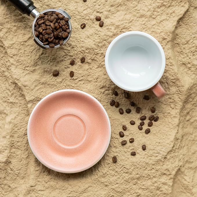 Loveramics Matt Cappuccino Cup, 10 oz Ceramic Latte Art Mug with Saucer, Thick-walled stoneware cup Set, Barista Latte Cup Set for Latte, Cappuccino, Tea - Mineral Colors (Cinnabar, 10OZ)