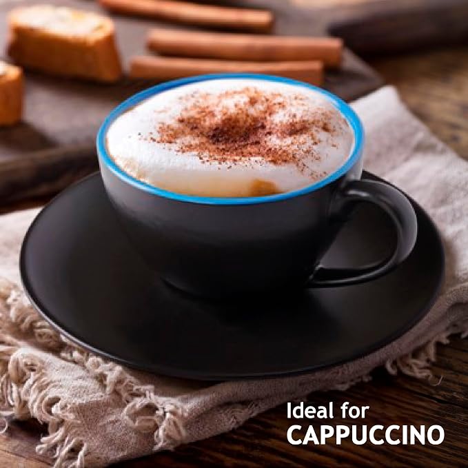 MIAMIO - Set of 6, Ceramic Stackable Cappuccino Cups Set / 6 Ounce Cappuccino Mugs and Saucer with Metal Stand for Coffee Drinks, Cafe, Latte, Americano and Tea - Le Papillon Collection (Mixed)