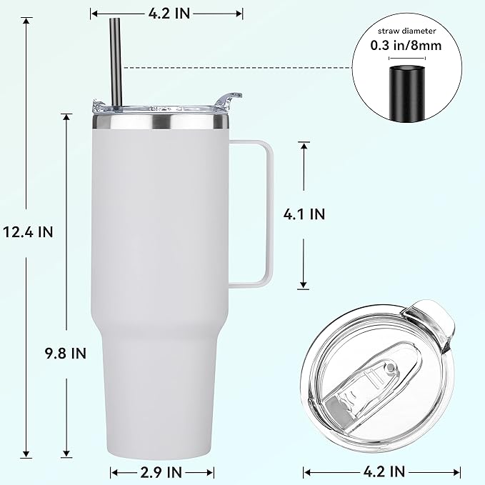 HASLE OUTFITTERS 40 oz Stainless Steel Tumbler with Handle, Vacuum Insulated Tumblers Bulk, Reusable Double Wall Travel Coffee Mug, Durable Powder Coated Water Bottles(White, 4)