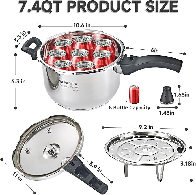 7L Stainless Pressure Cooker – Fast, Safe Stovetop (7-Liter)