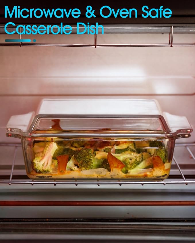 NUTRIUPS 6x6 Inches Square Glass Casserole Dish With Glass Lid - Microwave Safe Bakeware for Cooking