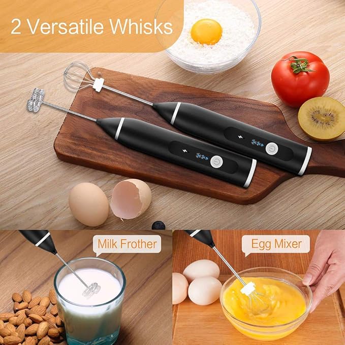 Milk Frother Handheld Frother Whisk, Electric Coffee Foam Maker Mini Blender USB Rechargeable Drink Mixer for Latte, Cappuccino, Hot Chocolate, Frappe, Matcha, Hot Chocolate