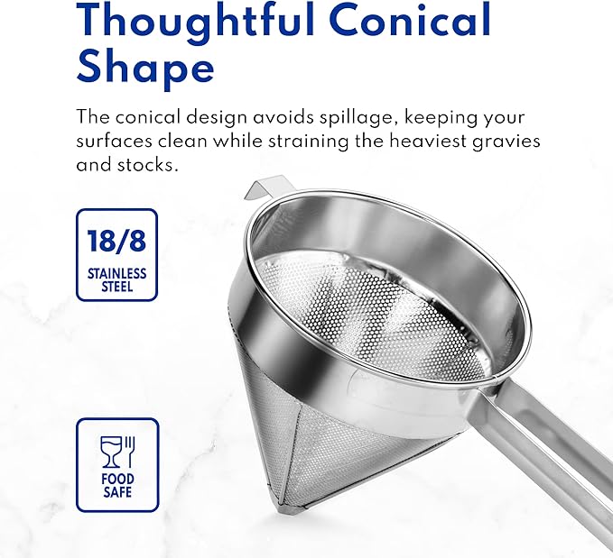 New Star Foodservice 537478 18/8 Stainless Steel China Cap Strainer (7-Inch, Fine Mesh)