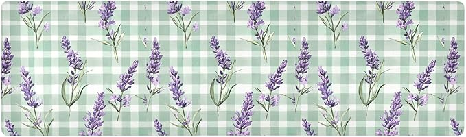 Cute Mint Green Plaid Lavenders Trivet Table Runner Heat Resistant 230F for Hot Dishes Pots Plates Kitchen Dining Table Protector Decorative 39.37 X 11.8 Inch