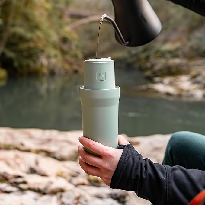BrüMate Pour Over 20oz Insulated Coffee Mug | 2-in-1 Travel Coffee Maker with 100% Leakproof Lid | Insulated Coffee Tumbler | Travel & Camping | Comes with Filter Dripper | BPA-Free (Sage)