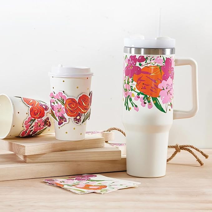 Santa Barbara Design Studio Insulated Tumbler with Handle and Straw Vacuum Sealed Stainless Steel Travel Mug, 40-Ounce, Moroccan Flower