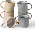 famiware Coffee Mug Set for 6, Star 12 oz Catering Mugs Cup Set with Handle for Coffee, Tea, Cocoa, Milk - Ceramic Stoneware Drinkware Set, Cappuccino White+Smoky Blue