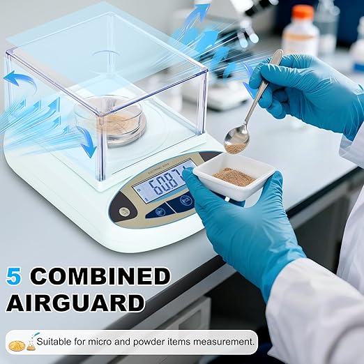 Lab Scale 500g*0.001g,High Precision Accurate Analytical Balance with Windshield,Lab Scale Electronic Scientific Scale Digital Precision Weighing Scale Jewelry Scales(with 200g Calibration Weight)