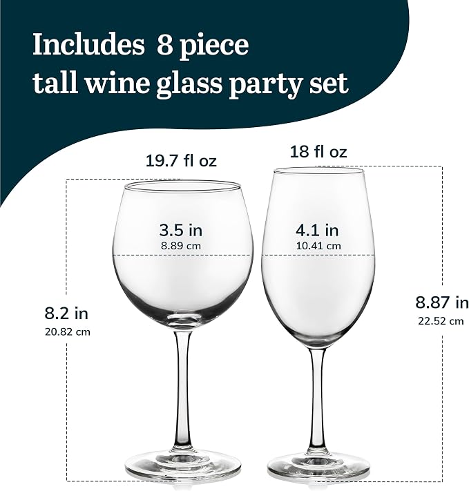 Libbey Vineyard Reserve Wine Glass Set of 8, Clear Wine Glasses for Red and White Wine, Great for Merlot, Bordeaux, Chardonnay, Gifts, Holiday, Birthday Party